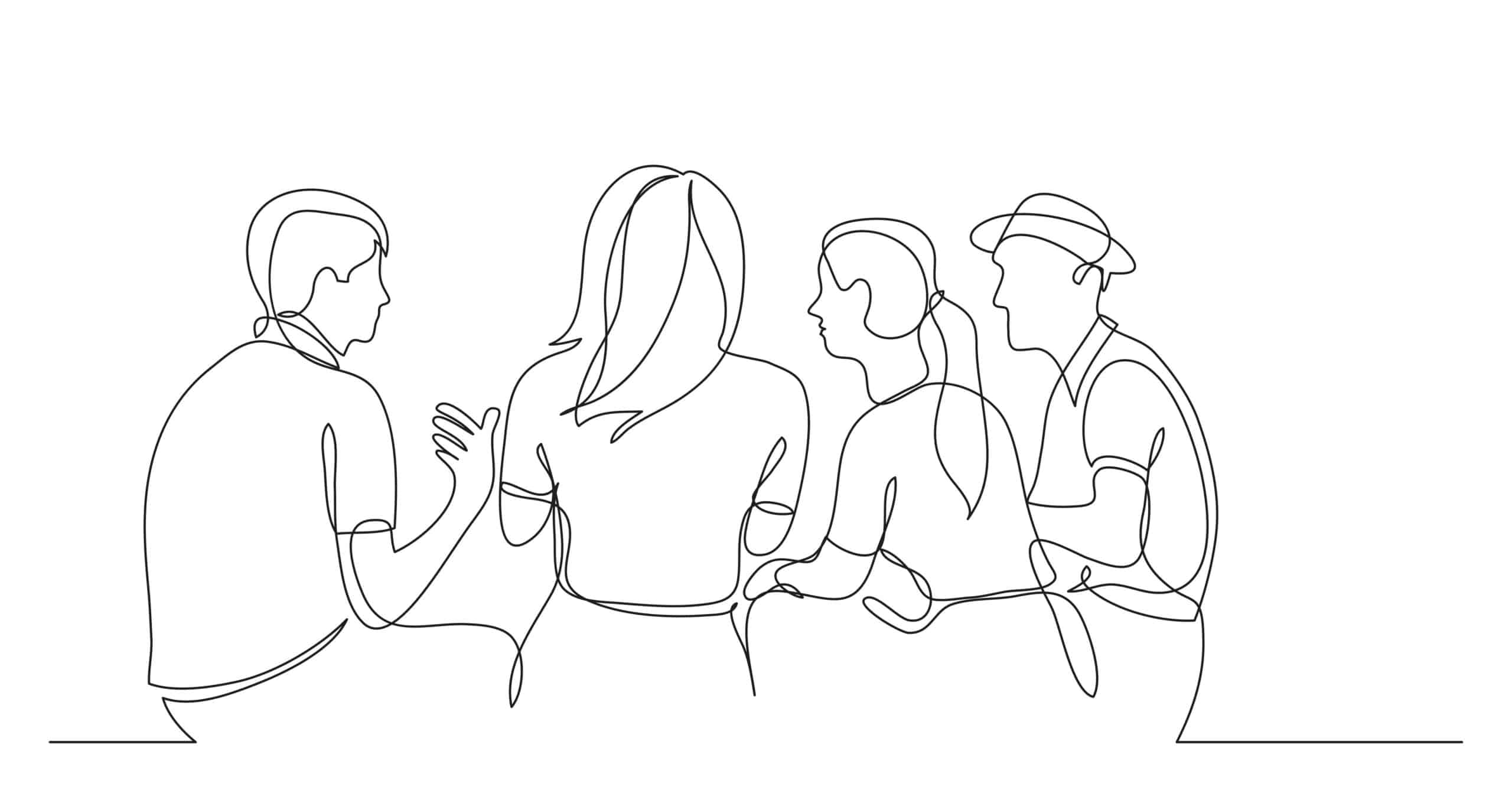 abstract line graphic of people talking